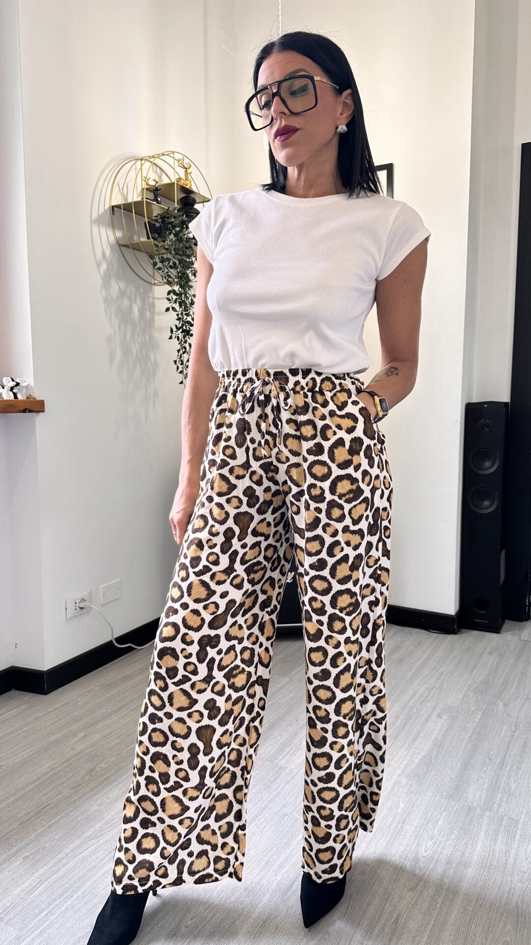 PANTALONE LEOPARDATO MARRONE MORBIDO
