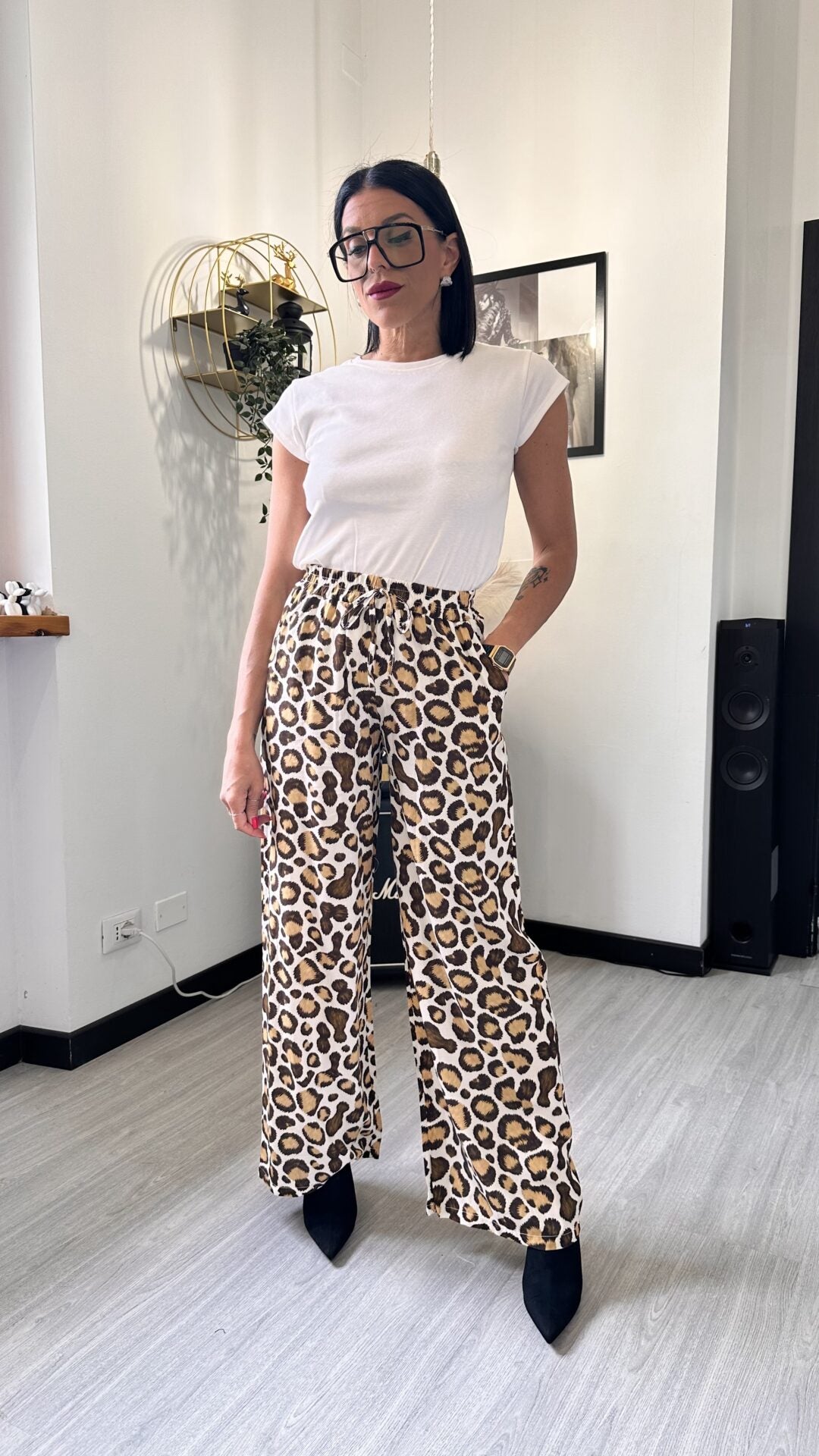 PANTALONE LEOPARDATO MARRONE MORBIDO