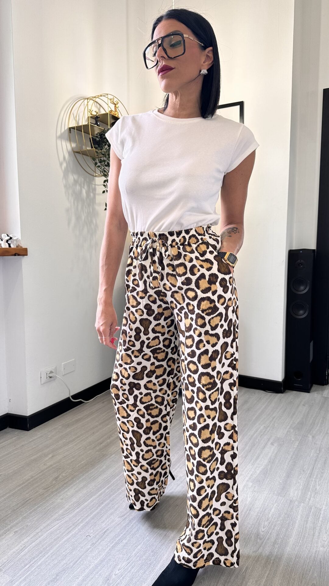 PANTALONE LEOPARDATO MARRONE MORBIDO