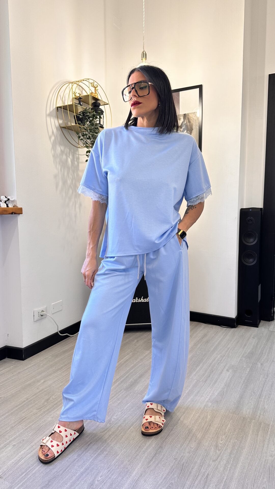 PANTALONE TUTA BAGGY CELESTE