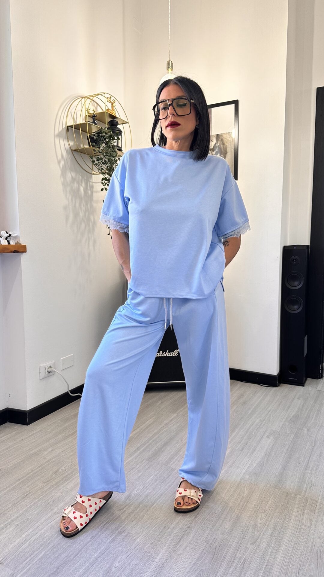PANTALONE TUTA BAGGY CELESTE