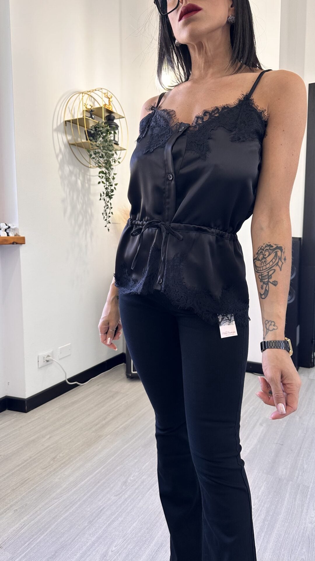 CANOTTA CAMICIETTA CON PIZZO NERA