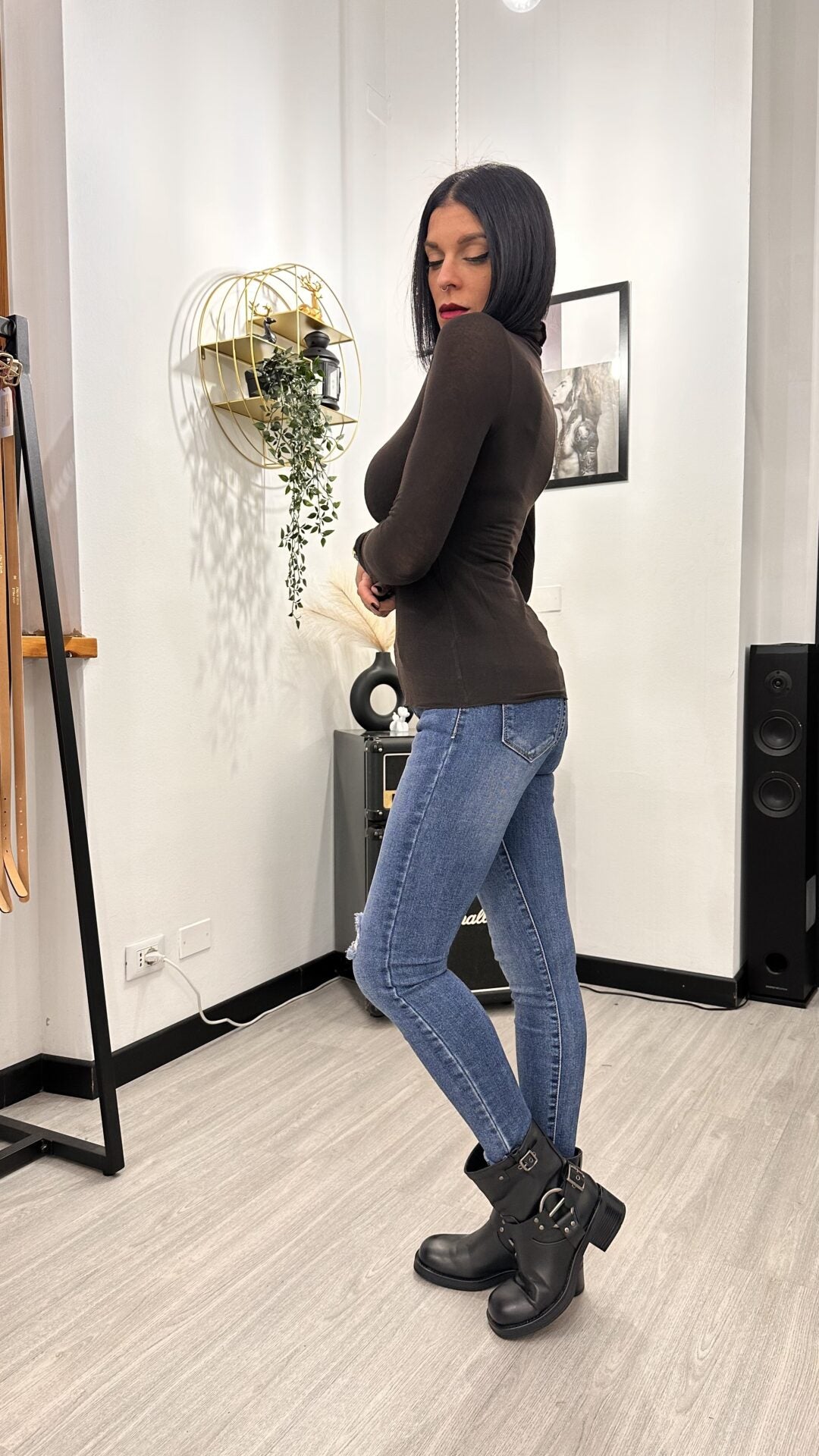 MAGLIA IN CASHMERE COLLO ALTO MARRONE
