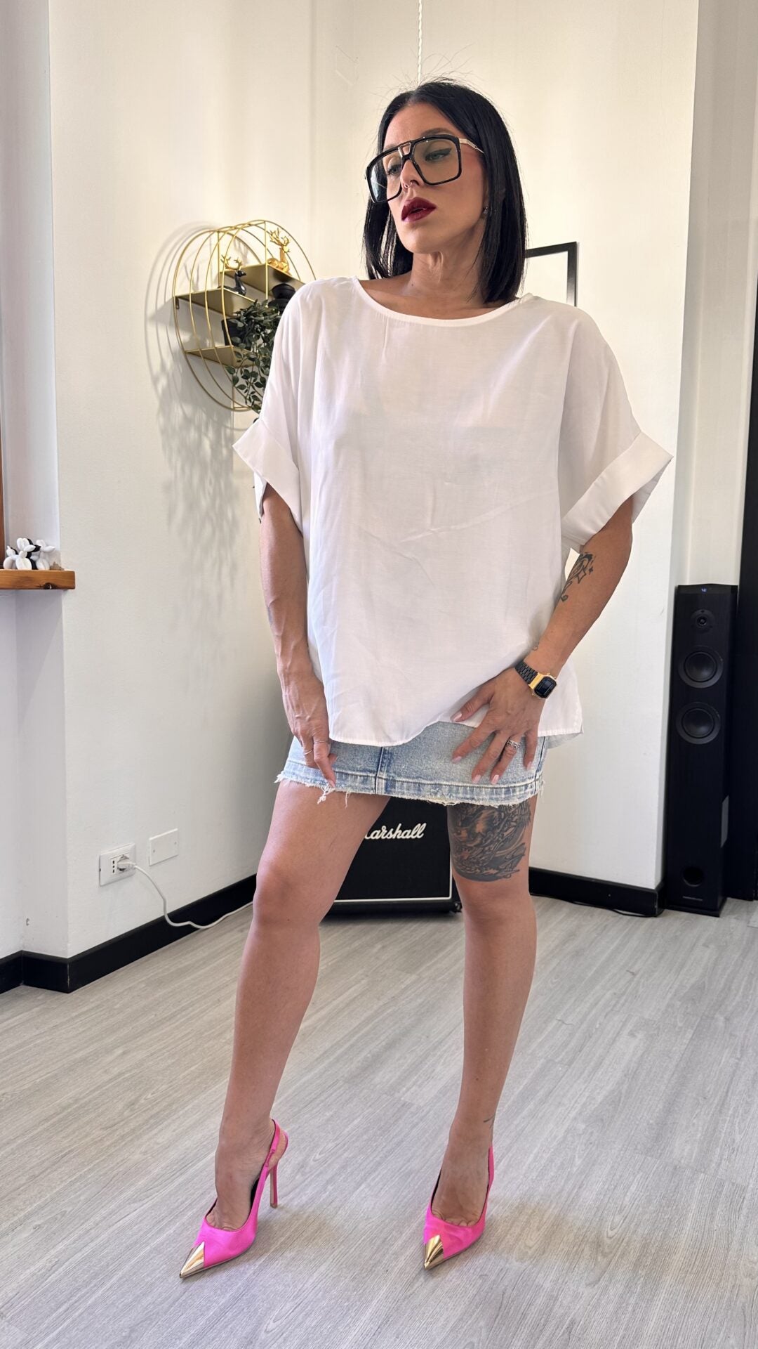 CAMICIA MANICA CORTA OVER BIANCA