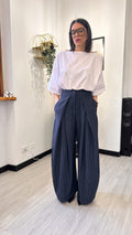 PANTALONE BALLOON GESSATO BLU