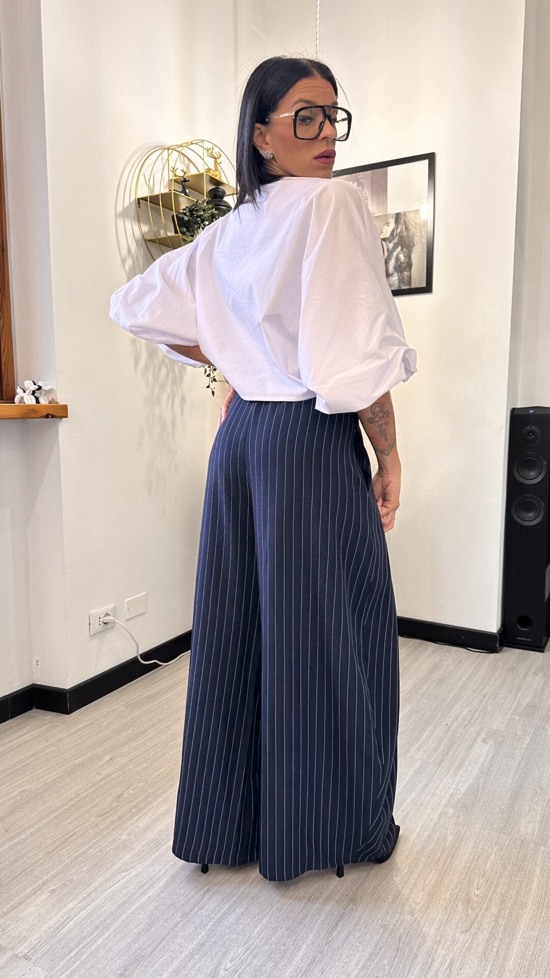 PANTALONE BALLOON GESSATO BLU