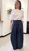 PANTALONE BALLOON GESSATO BLU