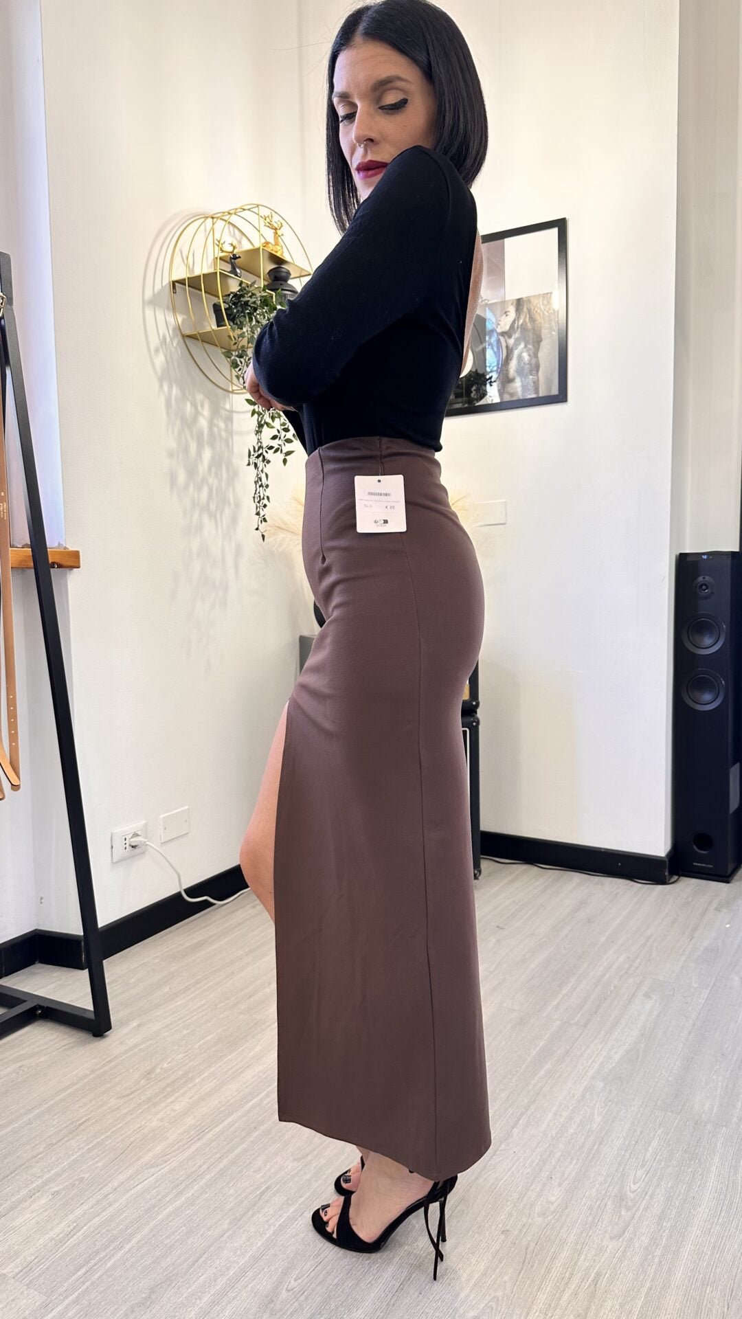 GONNA LONGUETTE CON SPACCO LATERALE MARRONE