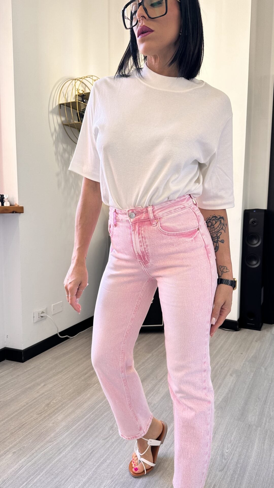 0039 JEANS A SIGARETTA PINK (XS)