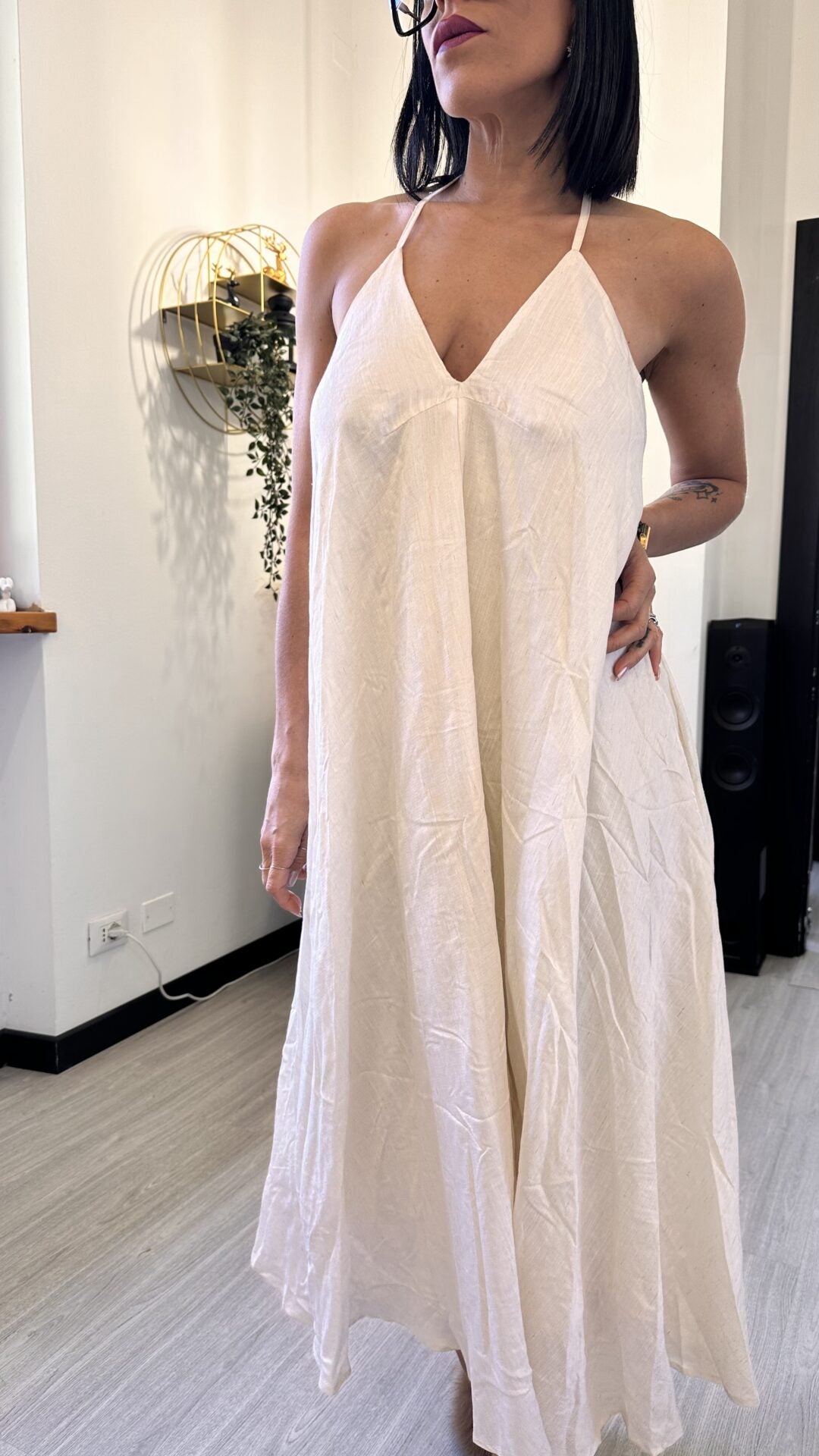 ABITO LARGO IN LINO BEIGE