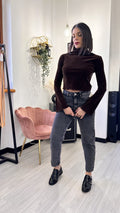MAGLIETTA CROP IN VELLUTO MARRONE