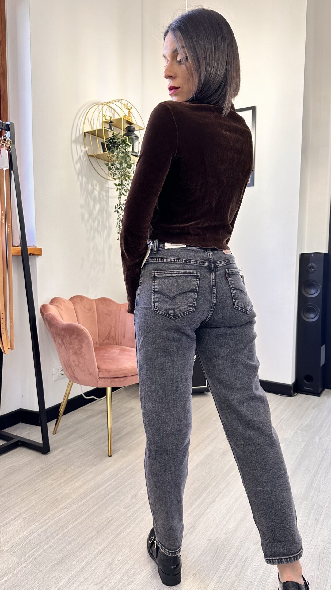 MAGLIETTA CROP IN VELLUTO MARRONE