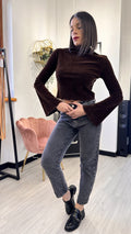MAGLIETTA CROP IN VELLUTO MARRONE