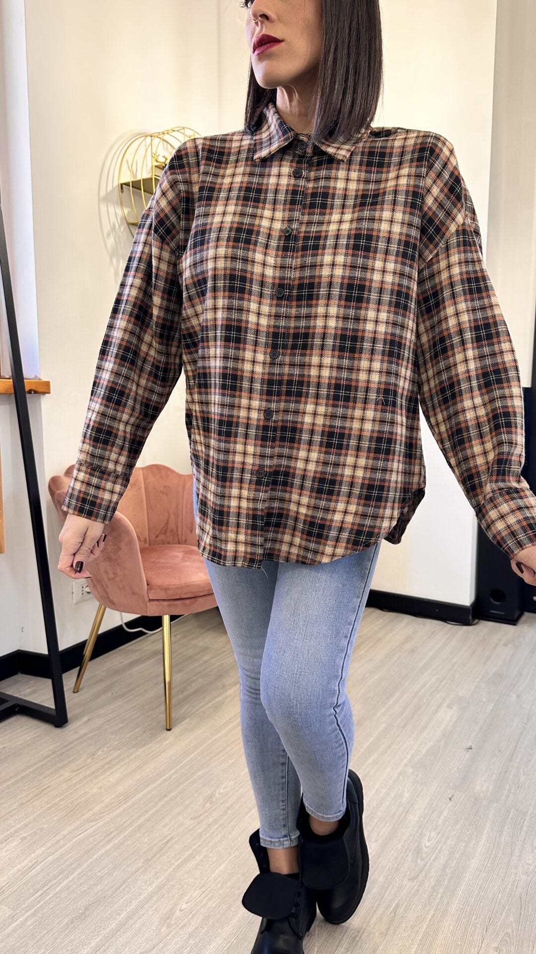 CAMICIA VINTAGE A SCACCHI NERA