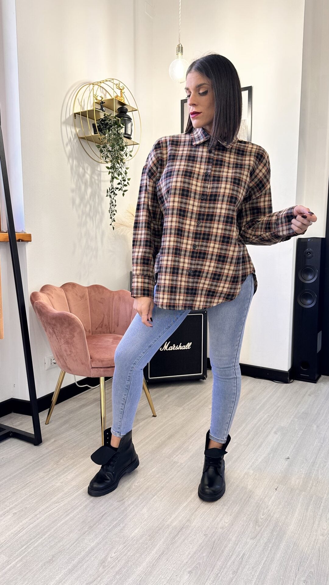 CAMICIA VINTAGE A SCACCHI NERA