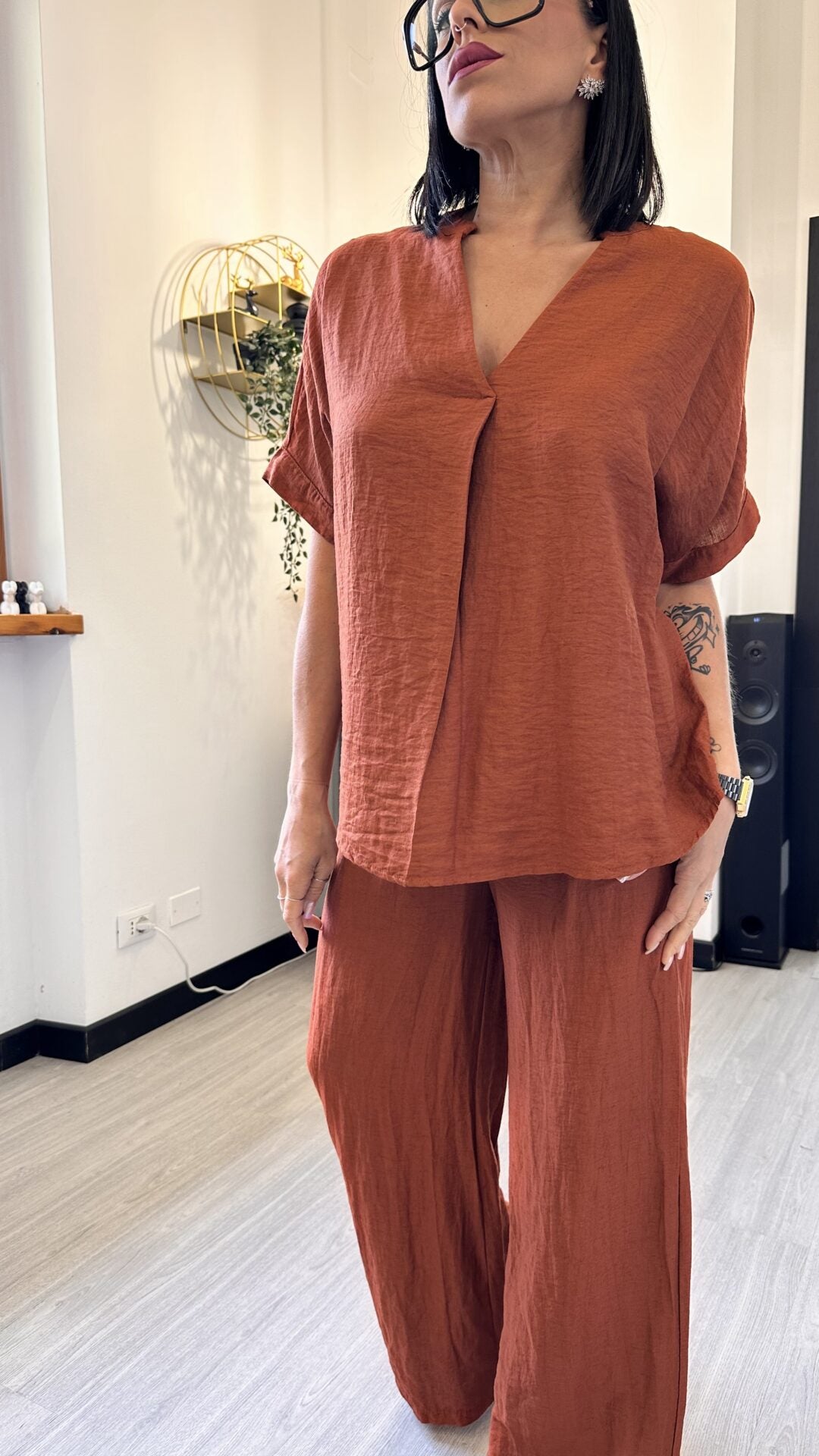 COORDINATO CON CAMICIONA MATTONE