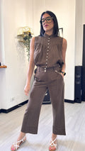 COORDINATO RIGATO MARRONE IN LINO