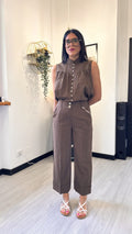 COORDINATO RIGATO MARRONE IN LINO