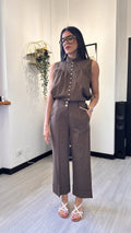 COORDINATO RIGATO MARRONE IN LINO