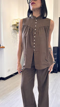 COORDINATO RIGATO MARRONE IN LINO