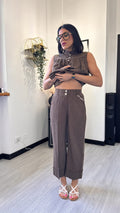 COORDINATO RIGATO MARRONE IN LINO