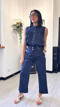 COORDINATO RIGATO BLU IN LINO