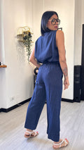 COORDINATO RIGATO BLU IN LINO