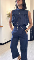 COORDINATO RIGATO BLU IN LINO