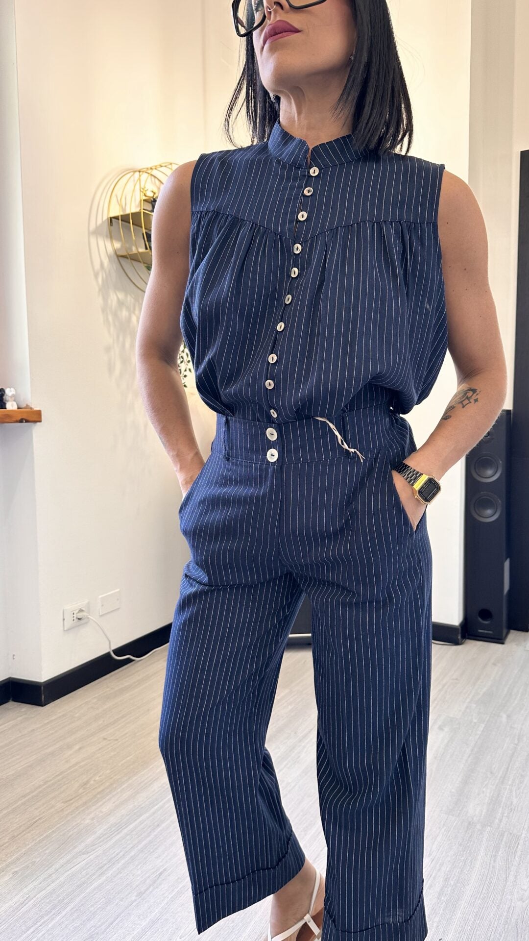 COORDINATO RIGATO BLU IN LINO