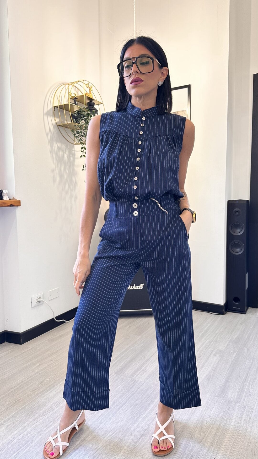 COORDINATO RIGATO BLU IN LINO