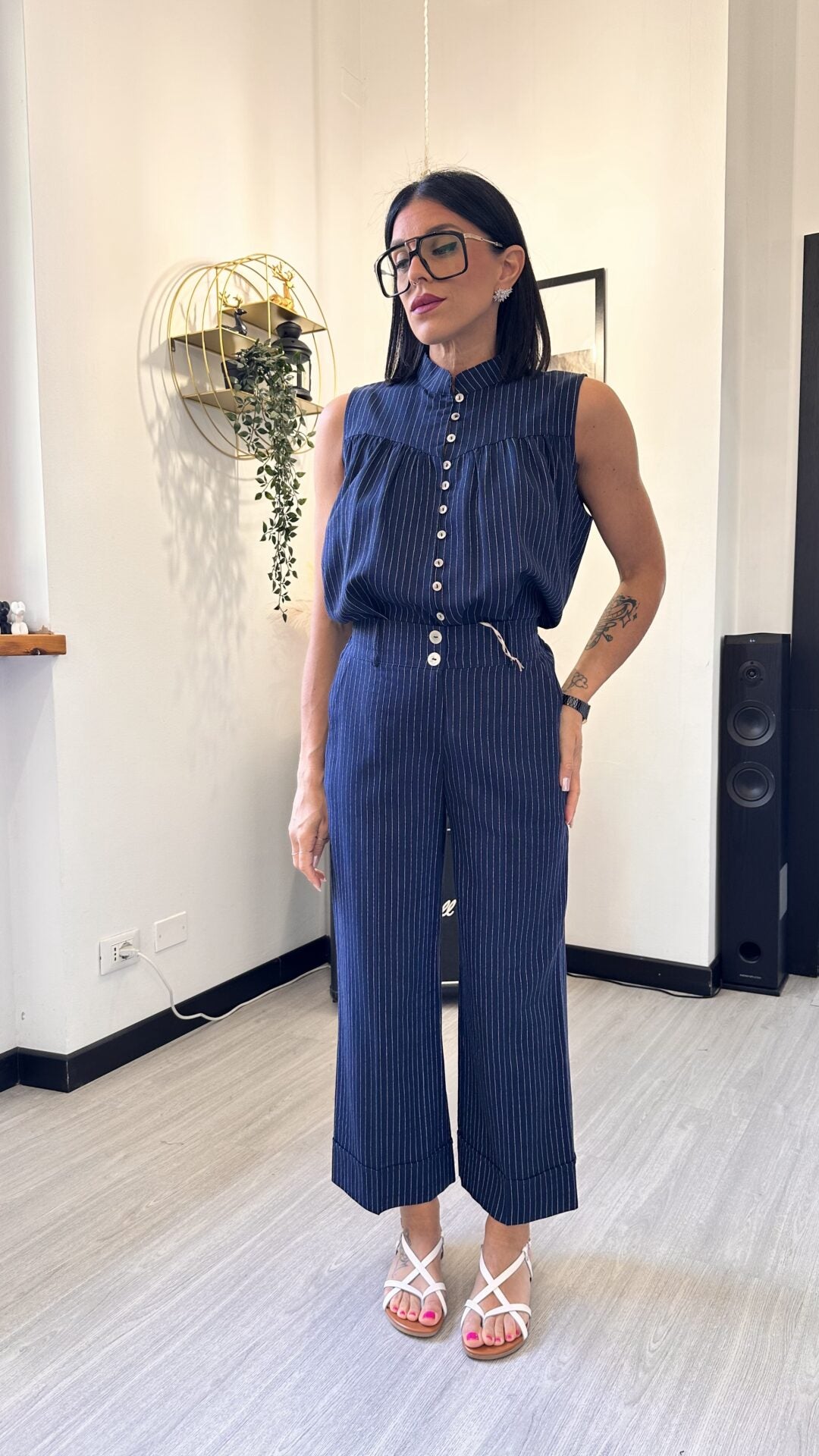 COORDINATO RIGATO BLU IN LINO