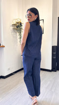 COORDINATO RIGATO BLU IN LINO