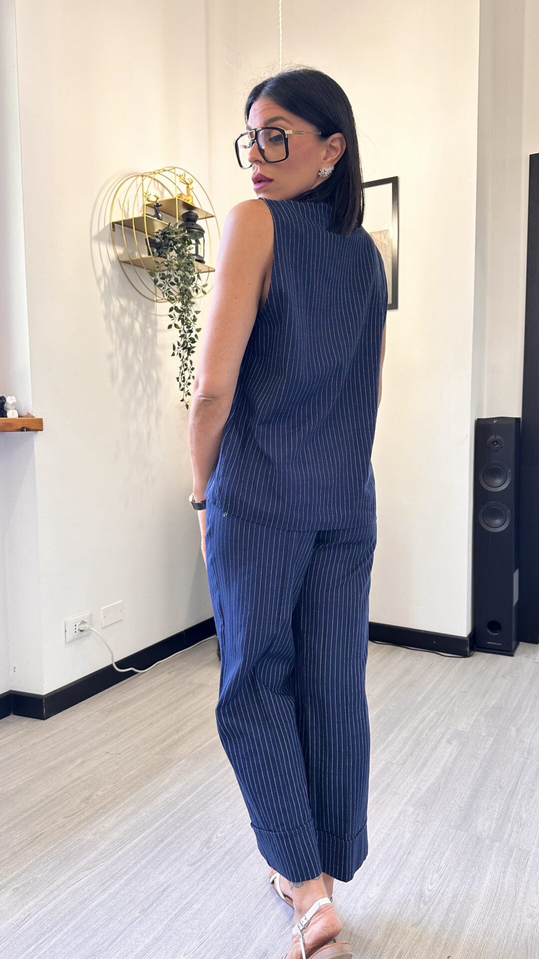 COORDINATO RIGATO BLU IN LINO