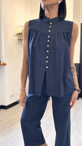 COORDINATO RIGATO BLU IN LINO