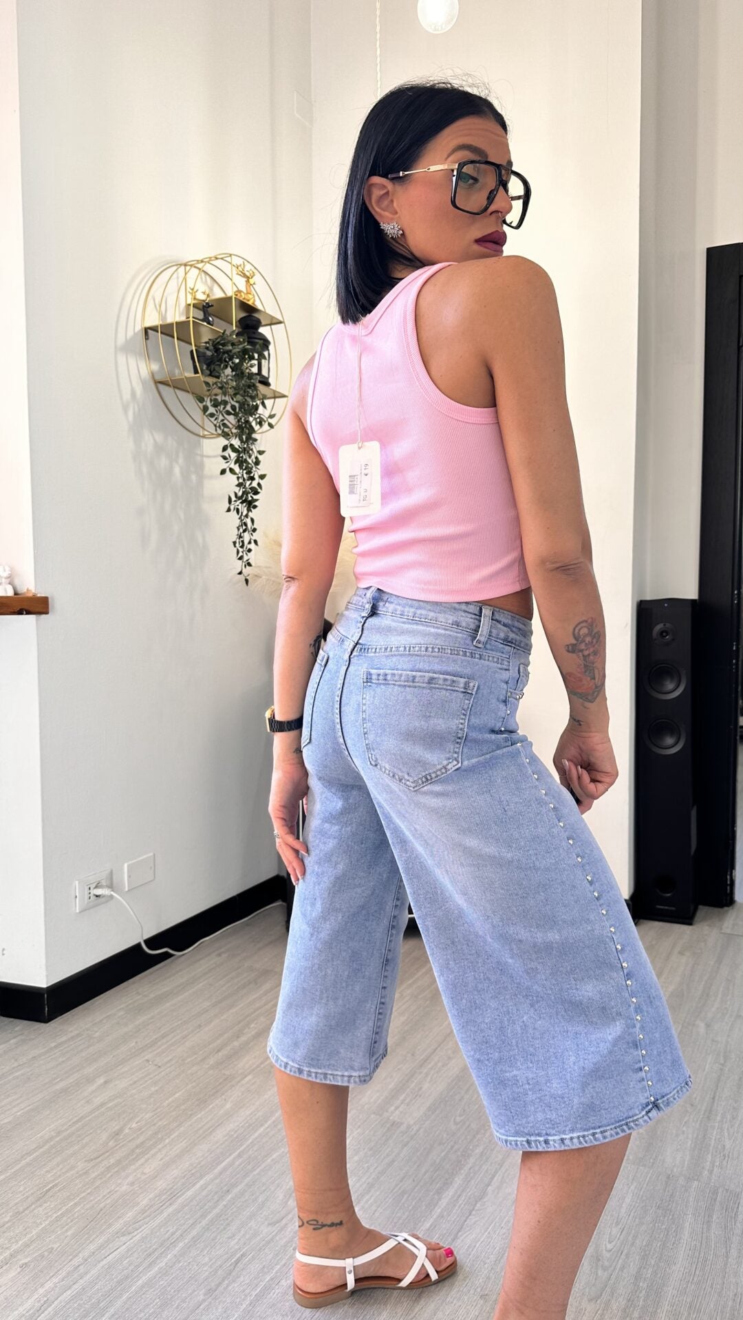 TOP CANOTTA CON CUORI ROSA