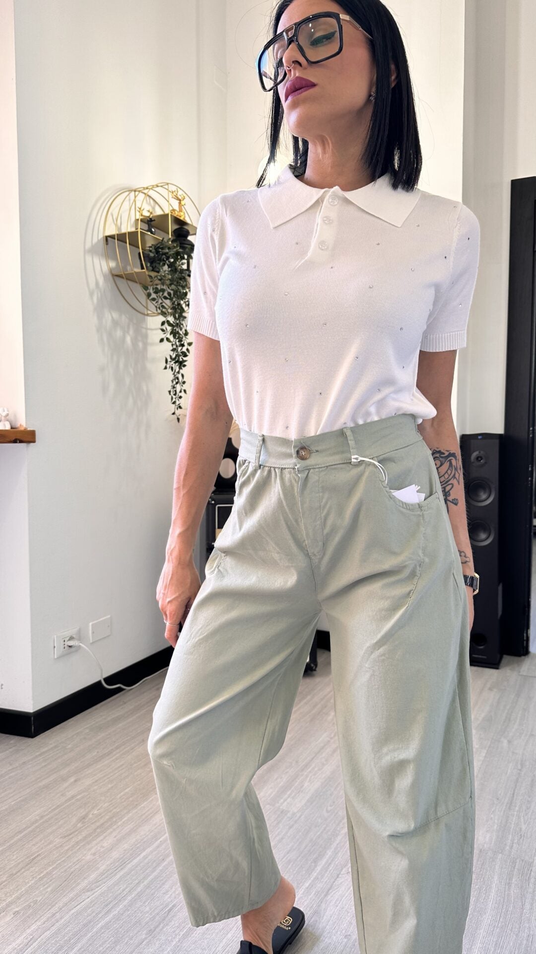 PANTALONE ELASTICIZZATO BAGGY SALVIA