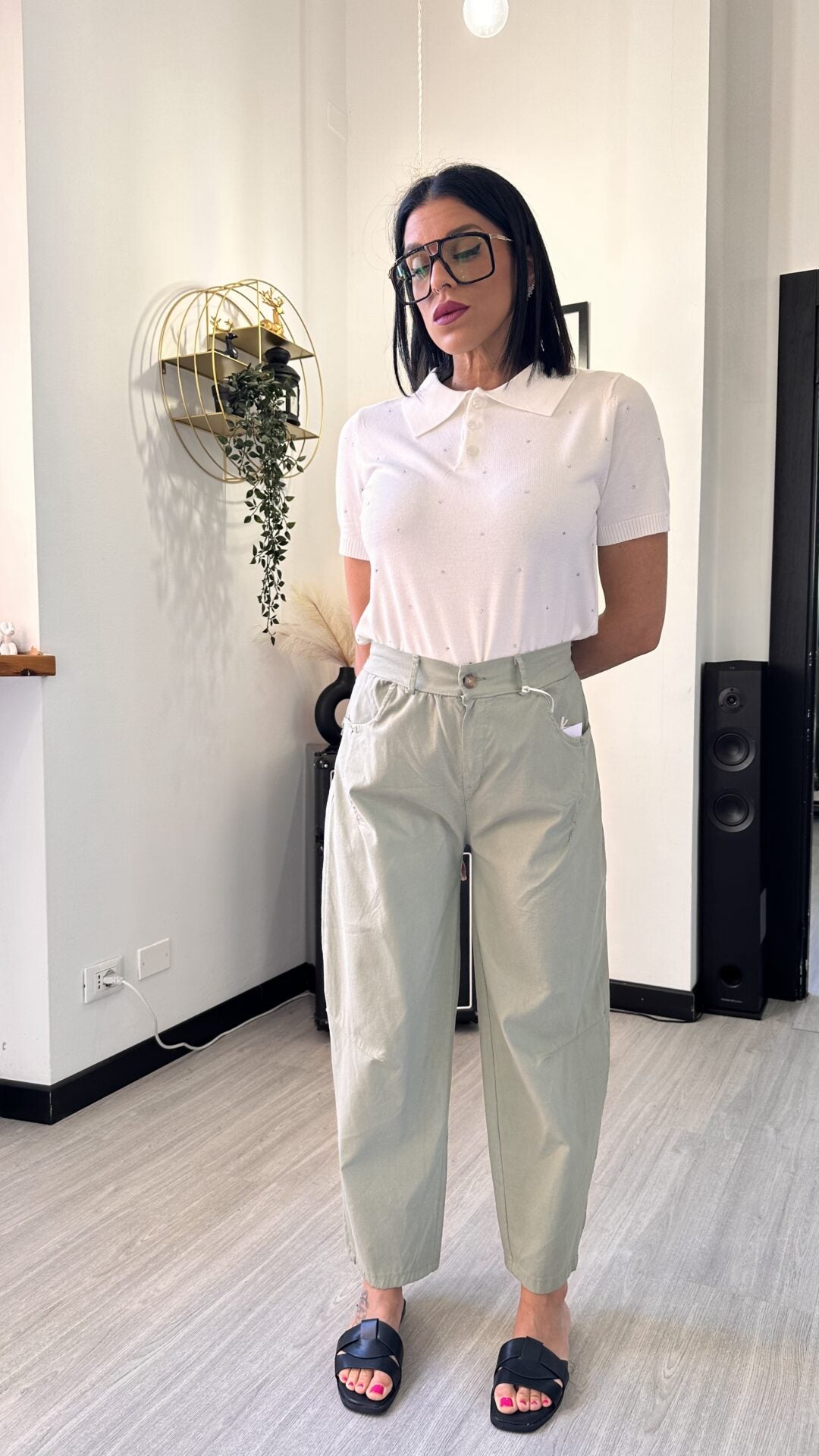 PANTALONE ELASTICIZZATO BAGGY SALVIA