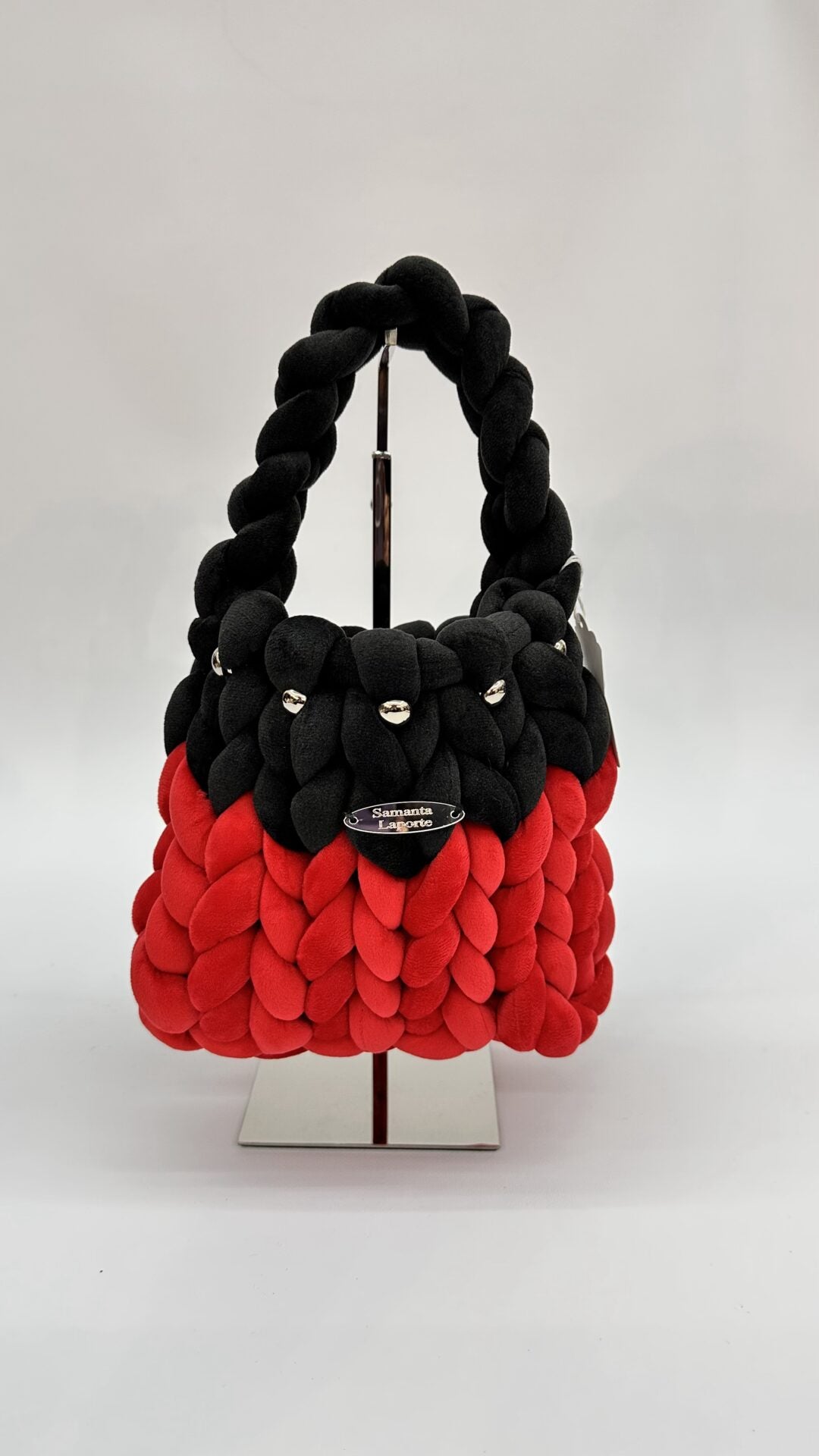 BORSA SOFT BLACK & RED INTRECCIATA
