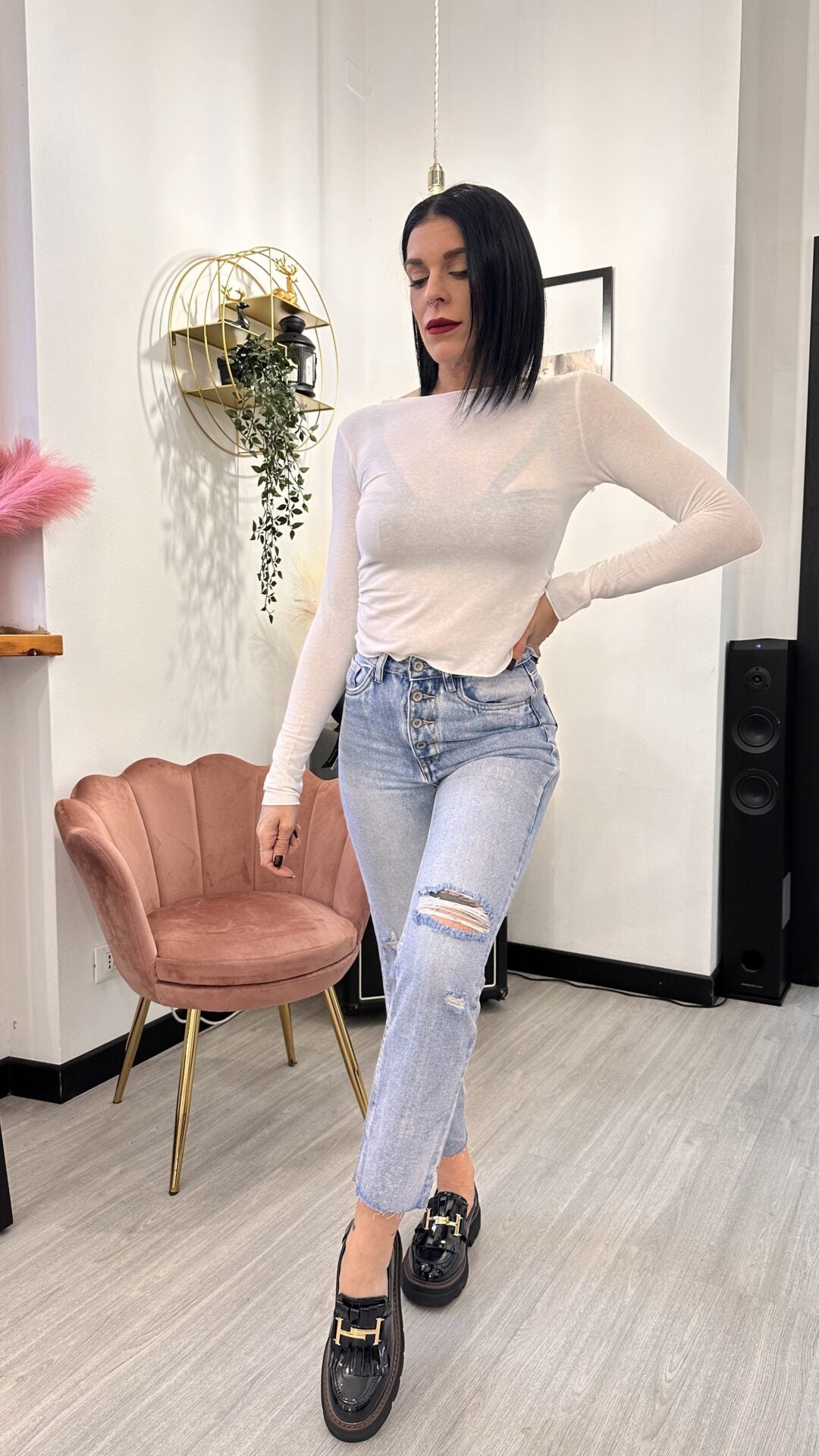 MAGLIA IN CASHMERE CORTA BIANCA