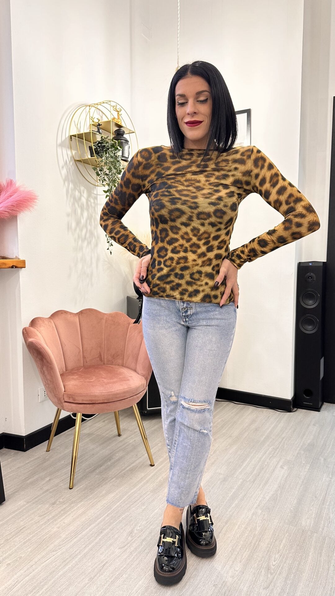 MAGLIA IN CASHMERE LEOPARDATA GIALLA