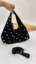 BORSA SCAMOSCIATA CON BORCHIE NERA
