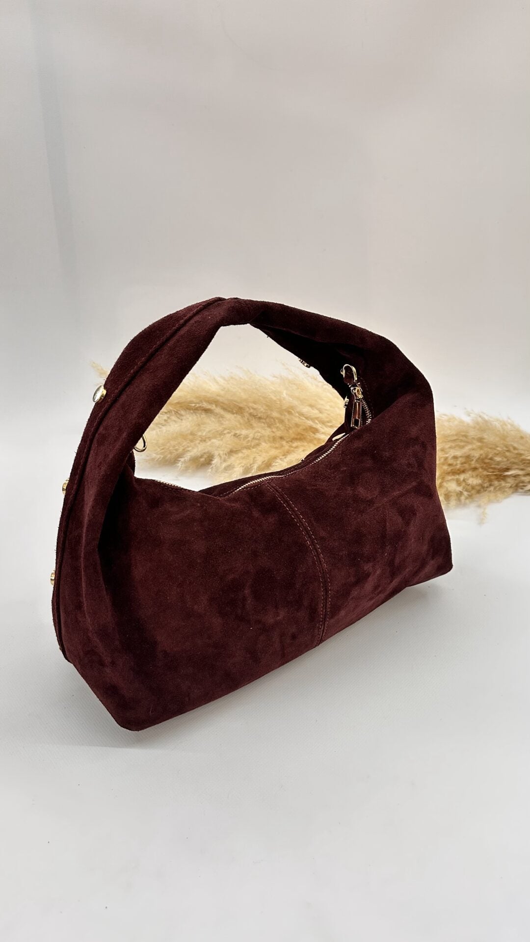 BORSA SCAMOSCIATA CON BORCHIE BORDEAUX