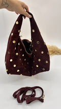 BORSA SCAMOSCIATA CON BORCHIE BORDEAUX