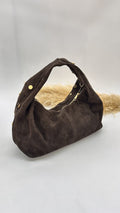 BORSA SCAMOSCIATA CON BORCHIE MARRONE