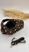BORSA SCAMOSCIATA CON BORCHIE MARRONE