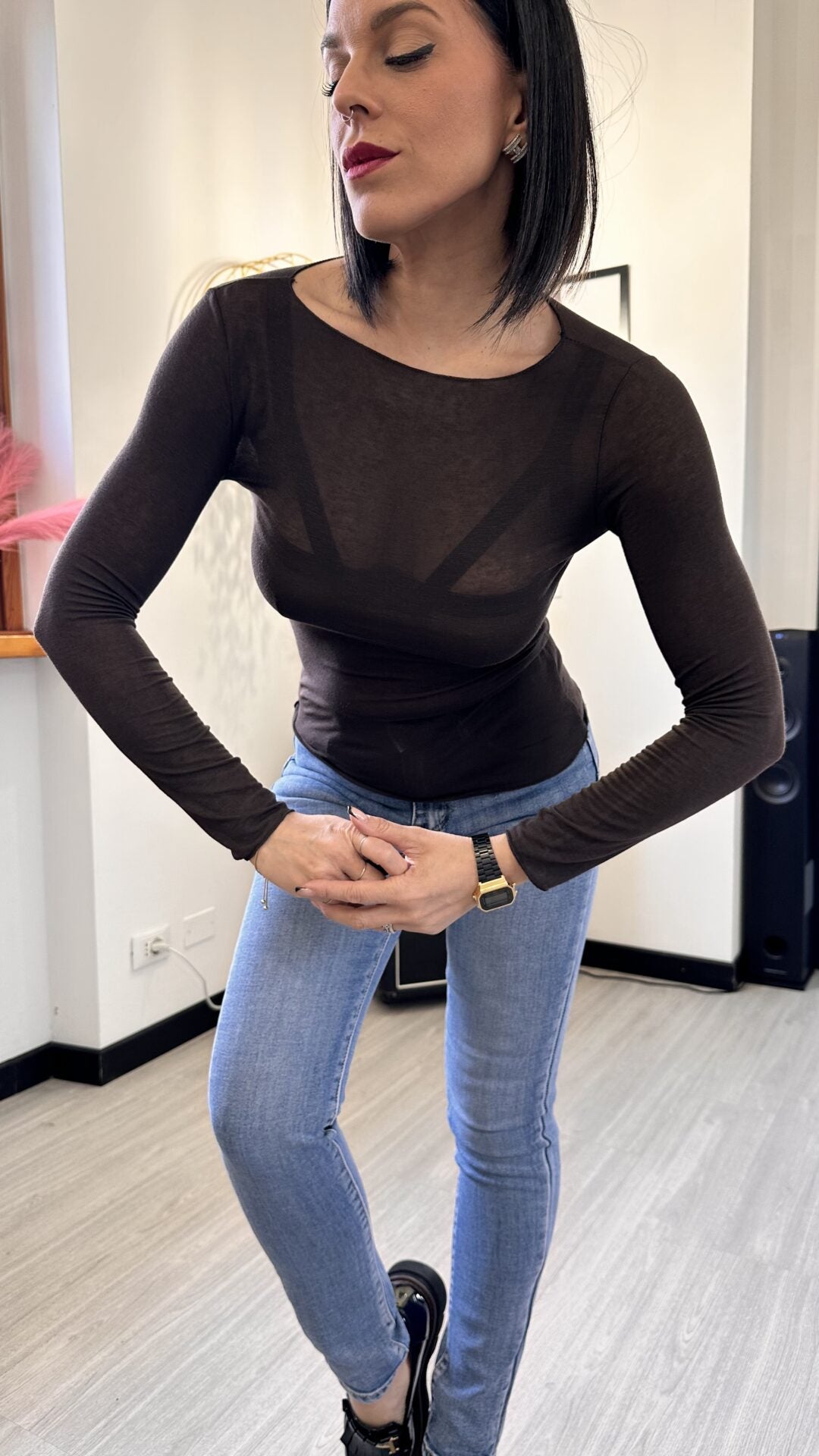 MAGLIA IN CASHMERE MARRONE