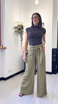 PANTALONE IN LINO CON PAREO MILITARE