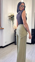 PANTALONE IN LINO CON PAREO MILITARE