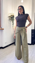 PANTALONE IN LINO CON PAREO MILITARE