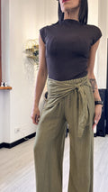 PANTALONE IN LINO CON PAREO MILITARE